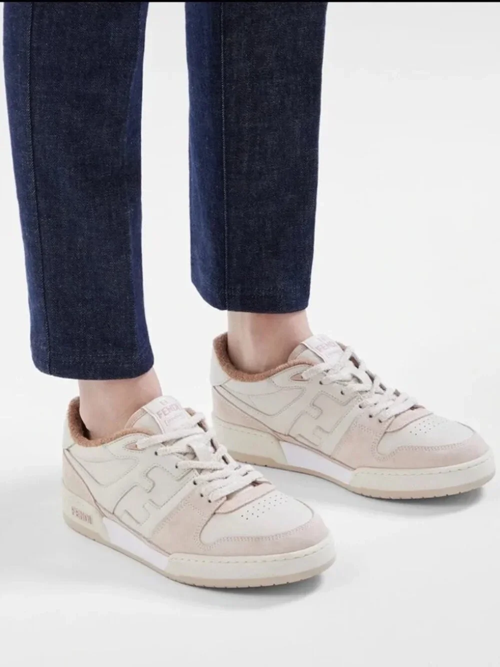 FENDI Match Low Top Sneakers Pink & Cream Suede Women's size:38